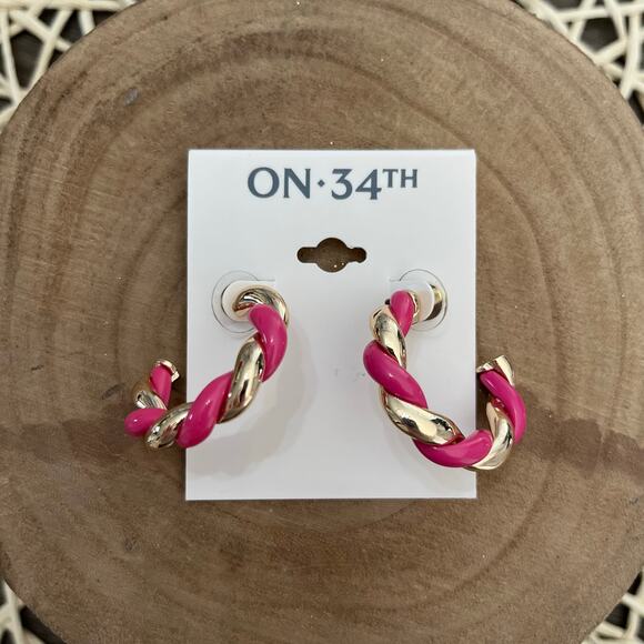ON 34th Pink and Gold-Tone Swirl Medium Hoop Earrings - Picture 1 of 3